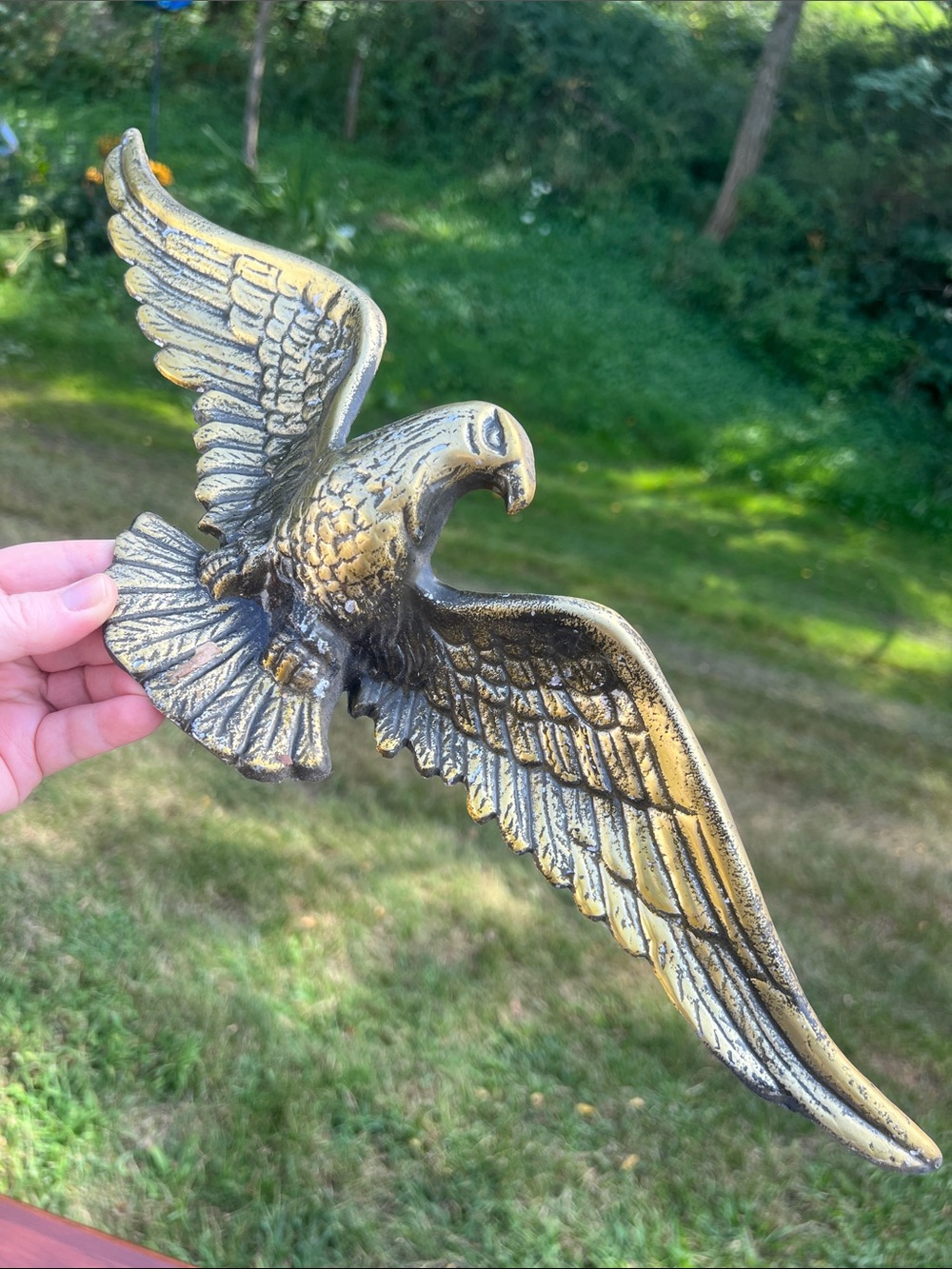 Vintage Rustic Gold Cast Metal Eagle Wall Hanging Plaque Americana Patriotic